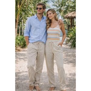 Porter & Ash LinenBlend Pants M 34 Beige Drawstring Summer Trousers Resortwear